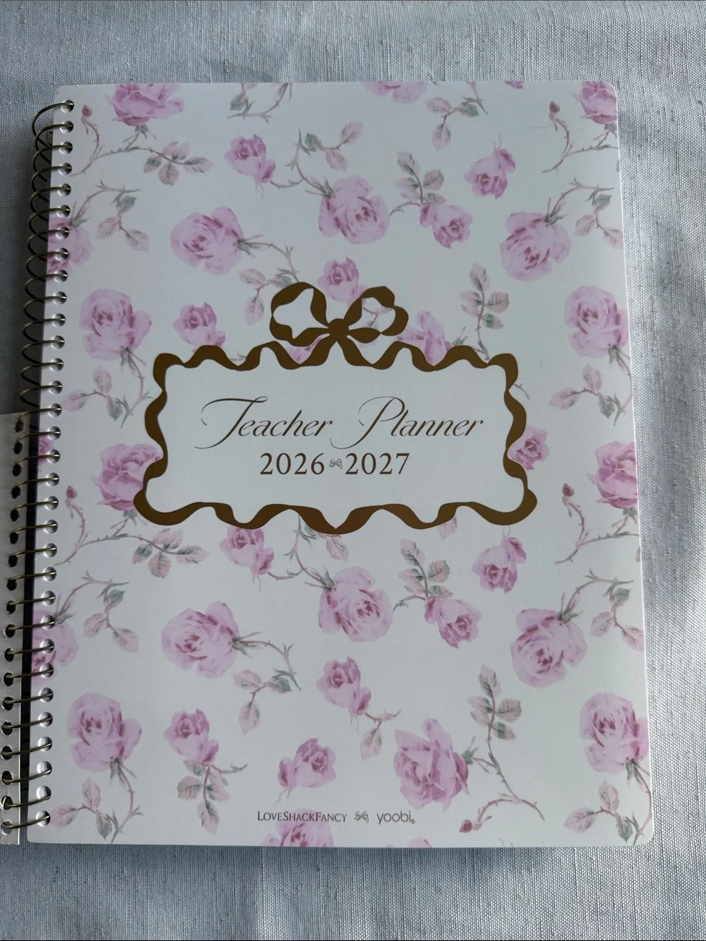 LoveShackFancy Pink Floral Teacher Planner with Bow Pen